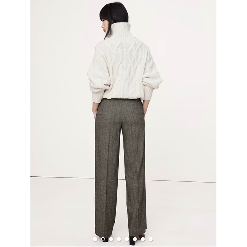 Banana Republic Wide Leg Flannel Drawstring Pull-On Pant Brown Herringbone ST - Picture 2 of 12